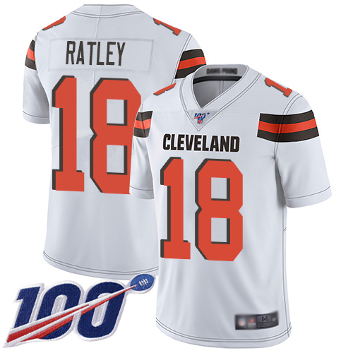 Cleveland Browns Damion Ratley Men White Limited Jersey 18 NFL Football Road 100th Season Vapor Untouchable